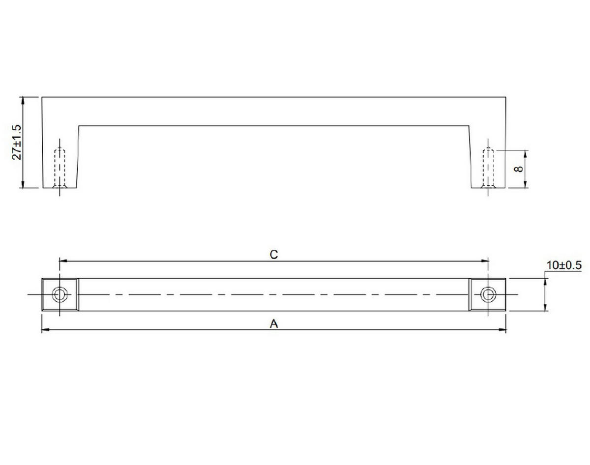 MÖBELGRIFF BA 128mm, Küchengriff Grau matt, Schrankgriff eckig - Grau, Metall (1/2.7/13.8cm)