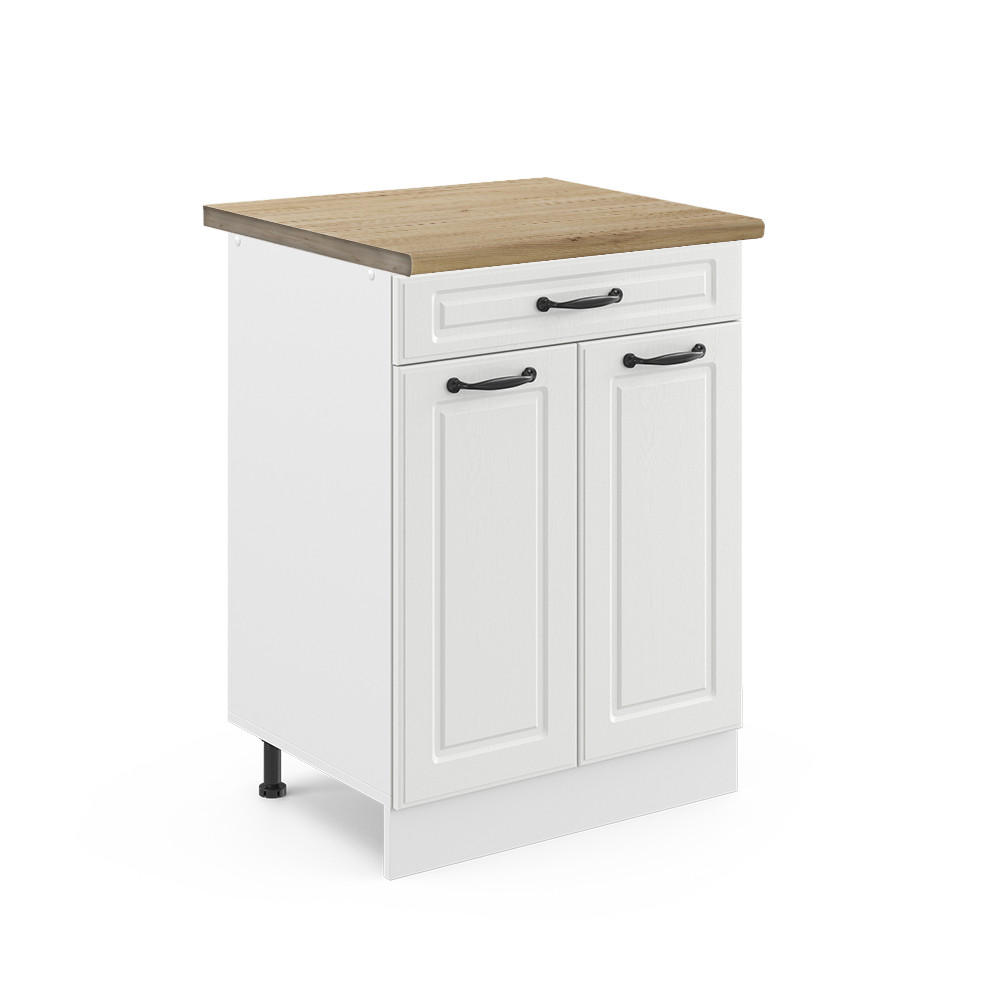 KÜCHENUNTERSCHRANK R-Line Weiß Landhaus 60 cm mit Schublade, AP Eiche - Weiß, Holzwerkstoff (60/81.6/60cm) - Vicco