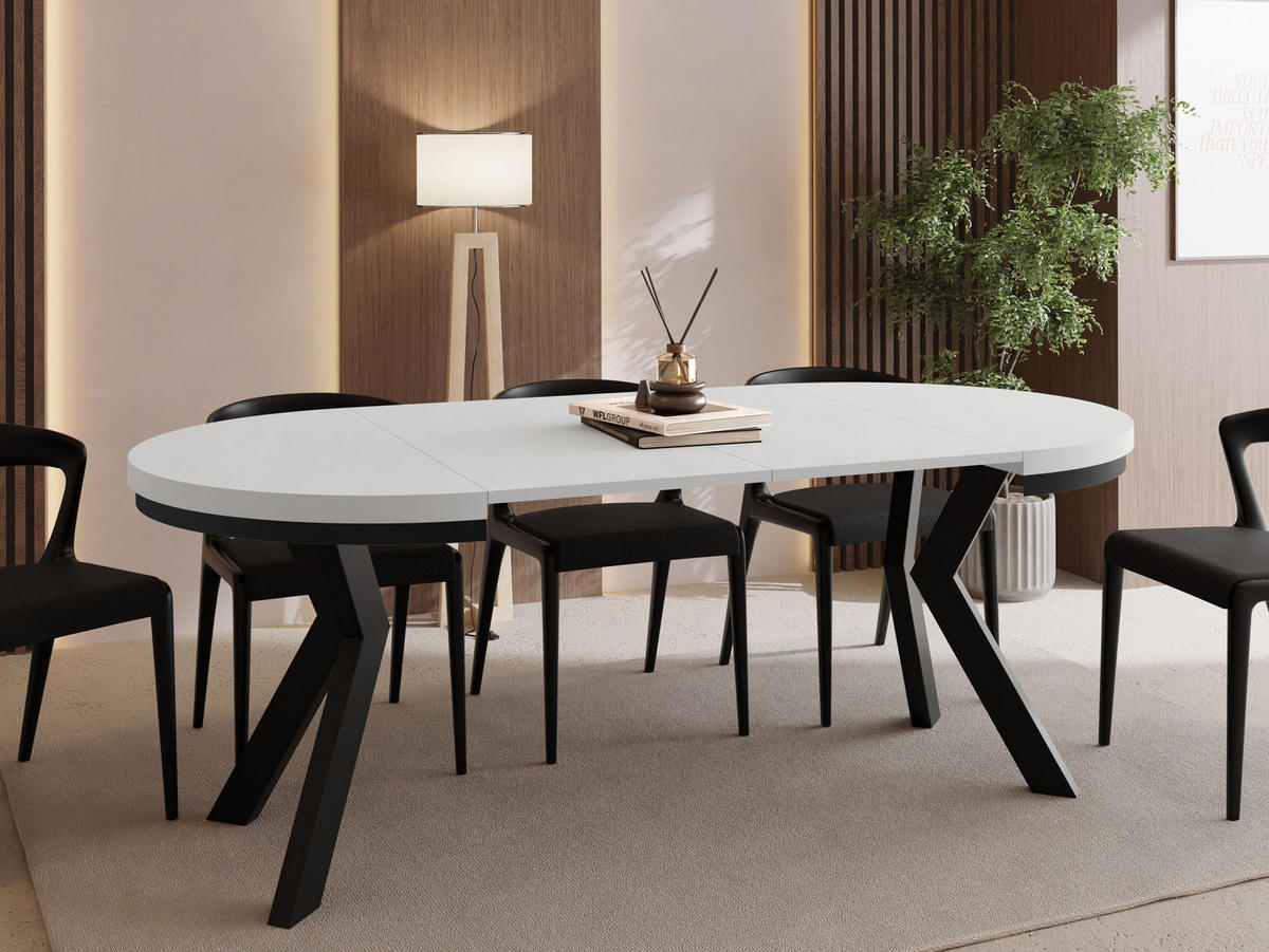 ESSTISCH Savio Neo rund ausziehbar verlängerbar XXL, Weiß 100-300/100/77 cm - Schwarz/Weiß, Holz/Holzwerkstoff (100/100/77cm) - WFL GROUP