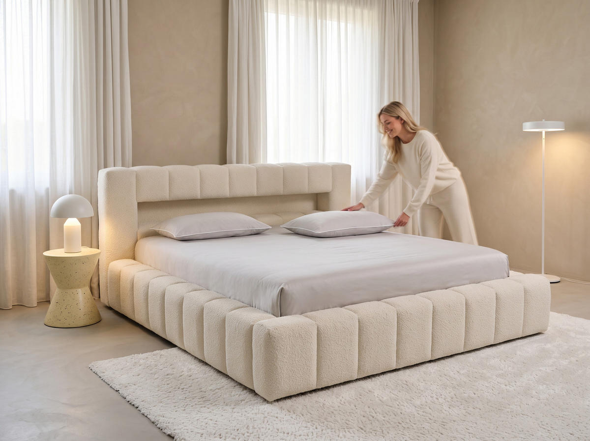 POLSTERBETT Mira-Lights Hellbeige 180/200 cm mit Bettkasten, Matratzen - Beige, Textil/Metall (180/200cm) - wonello