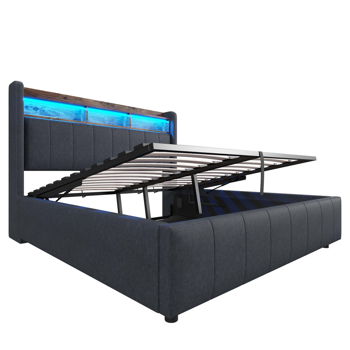STAURRAUMBETT 140/200 cm DE-01949, in Grau, mit LED, USB-C und hydraulischer Lagerung - Grau, Metall (140/200cm) - ComfortXL