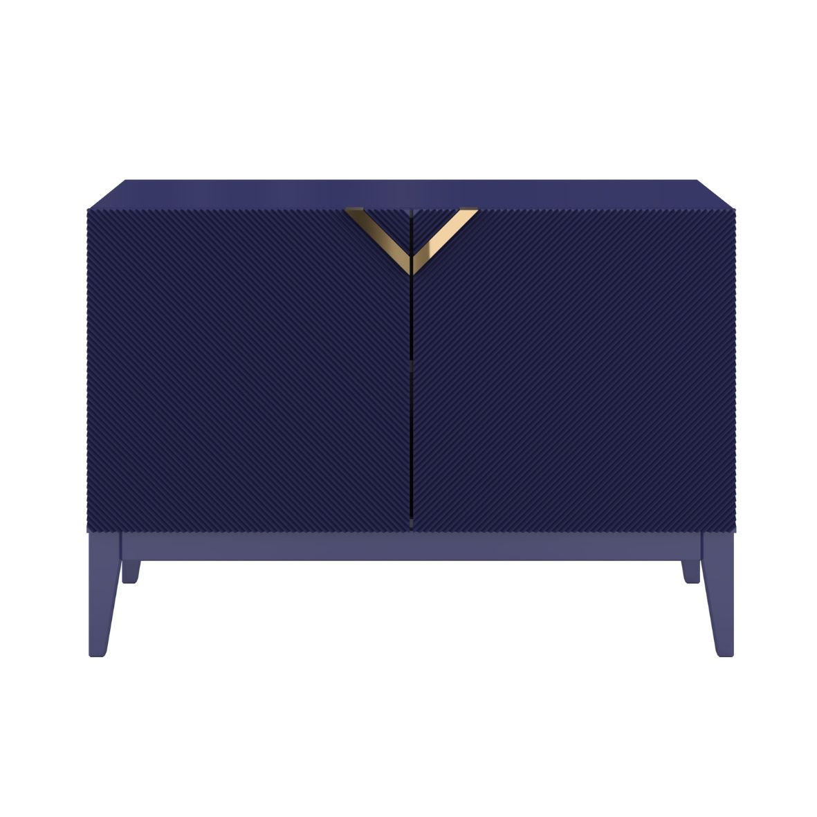 SIDEBOARD Demi 2D Long, Marinblau-Gold, Mit Gefrästen Fronten, Massive Buche - Dunkelblau, Holz/Holzwerkstoff (100.5/70/42cm) - Visby