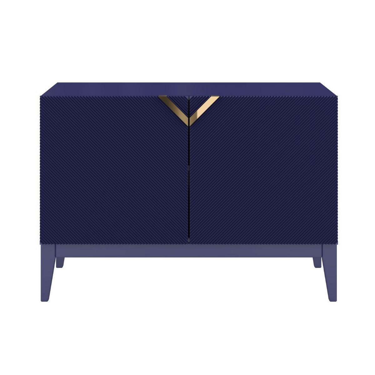 SIDEBOARD Demi 2D Long, Marinblau-Gold, Mit Gefrästen Fronten, Massive Buche - Dunkelblau, Holz/Holzwerkstoff (100.5/70/42cm) - Visby