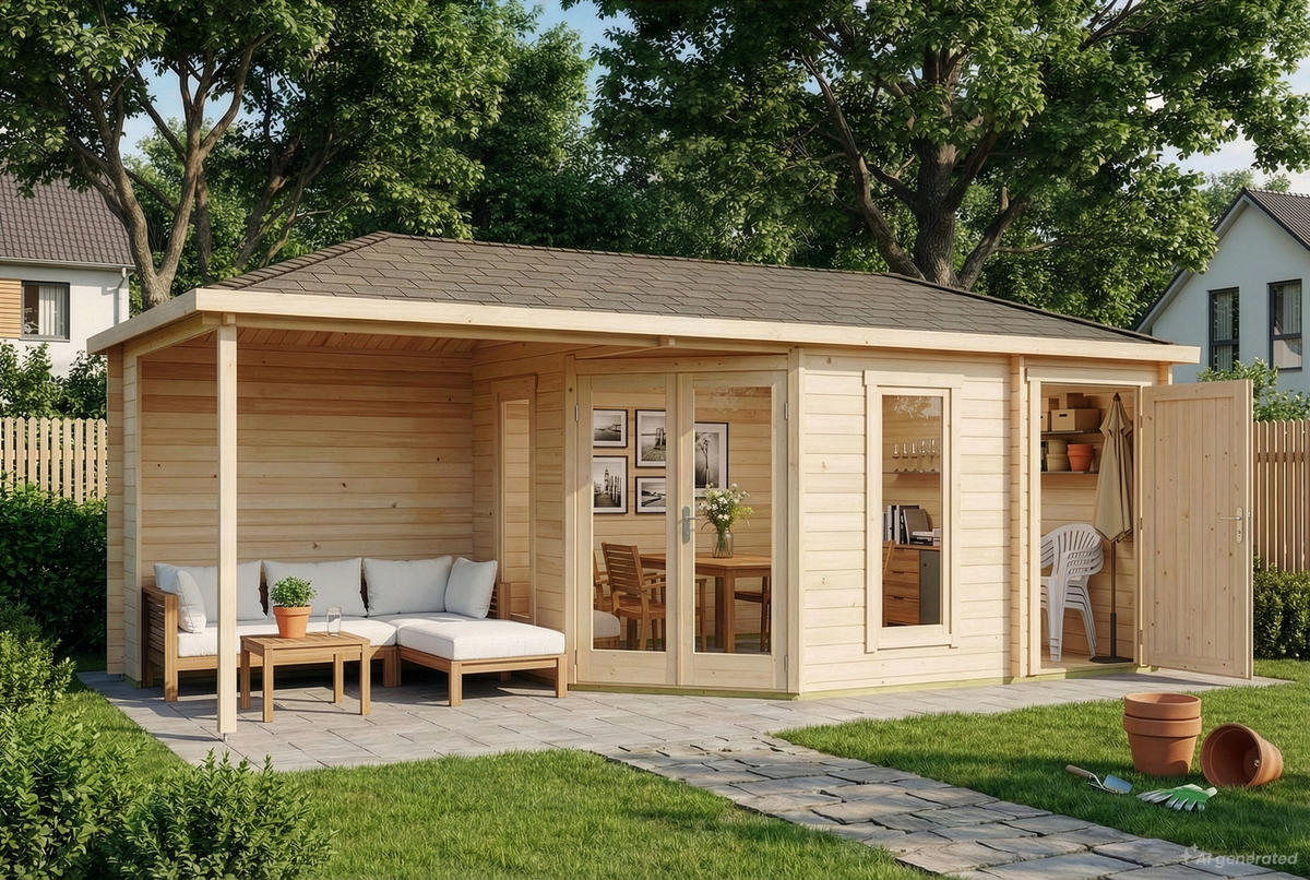 GARTENHAUS Holz Liwa mit Anbau - Naturfarben, Holz (728/274/317cm) - Alpholz