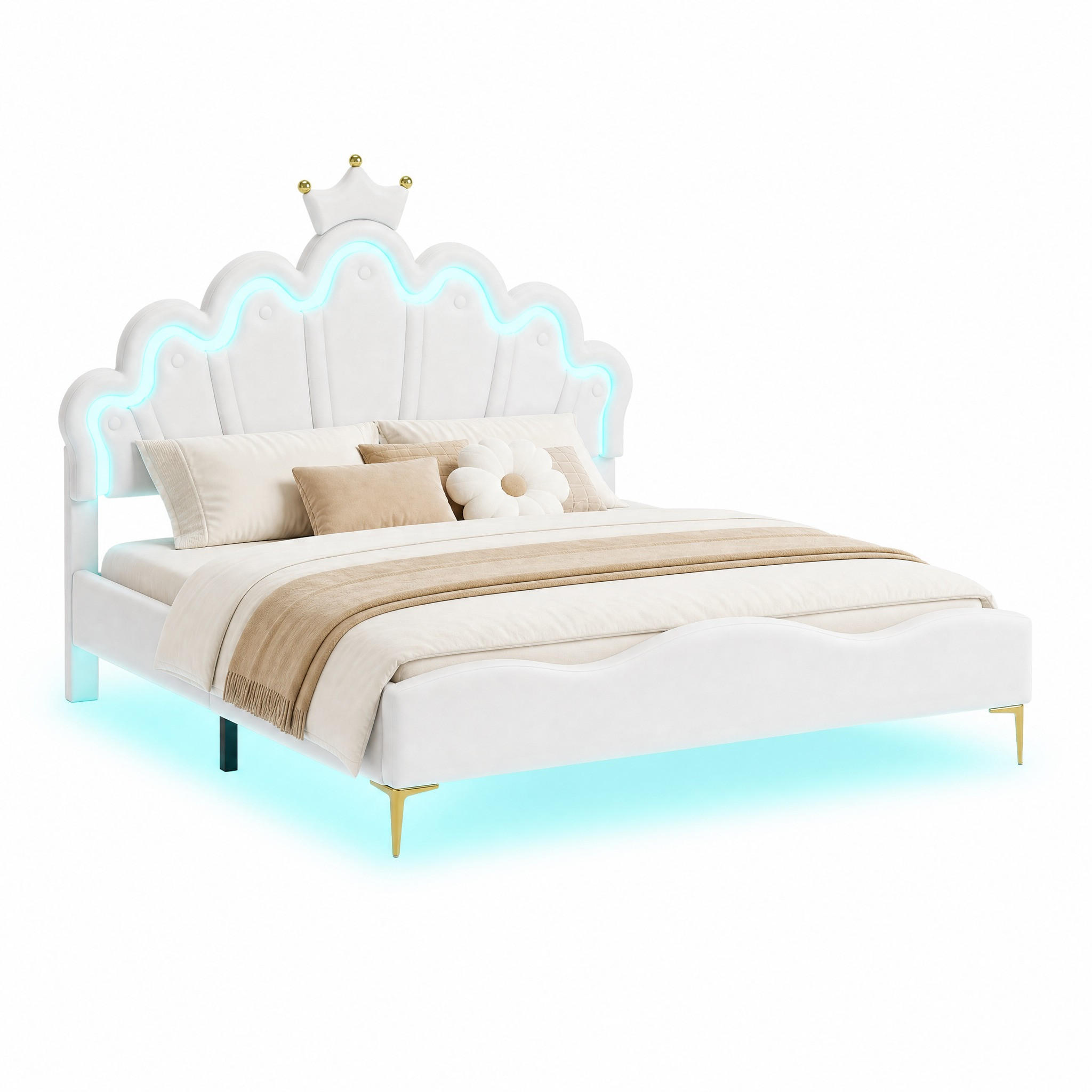 BETT mit LED 140x200 cm PU-Kunstleder Weiß - Weiß, Holzwerkstoff (140/200cm) - Meubliv