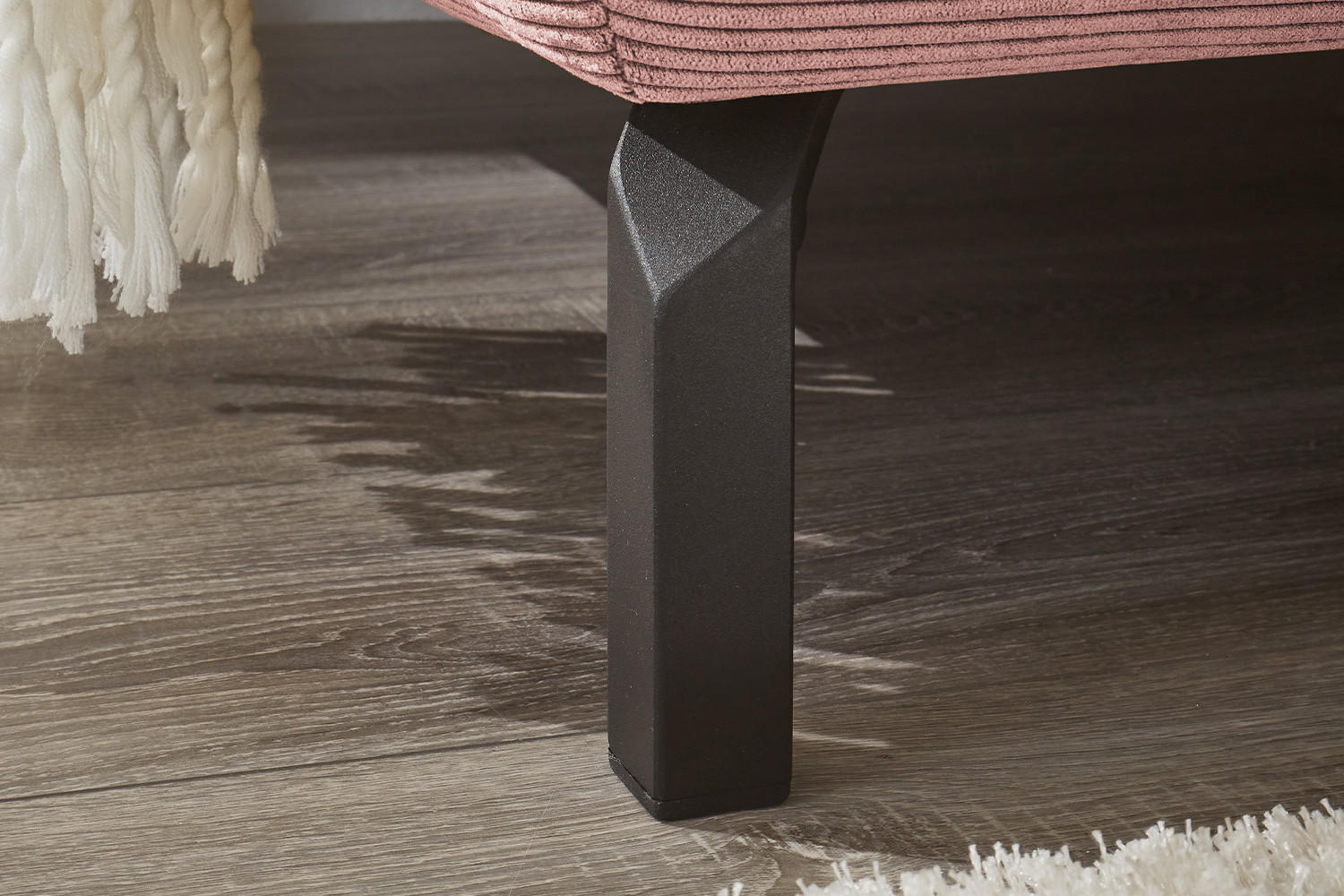 ECKSOFA DELIA Pink Cord - Pink/Schwarz, Textil/Metall (276/219cm) - KAWOLA
