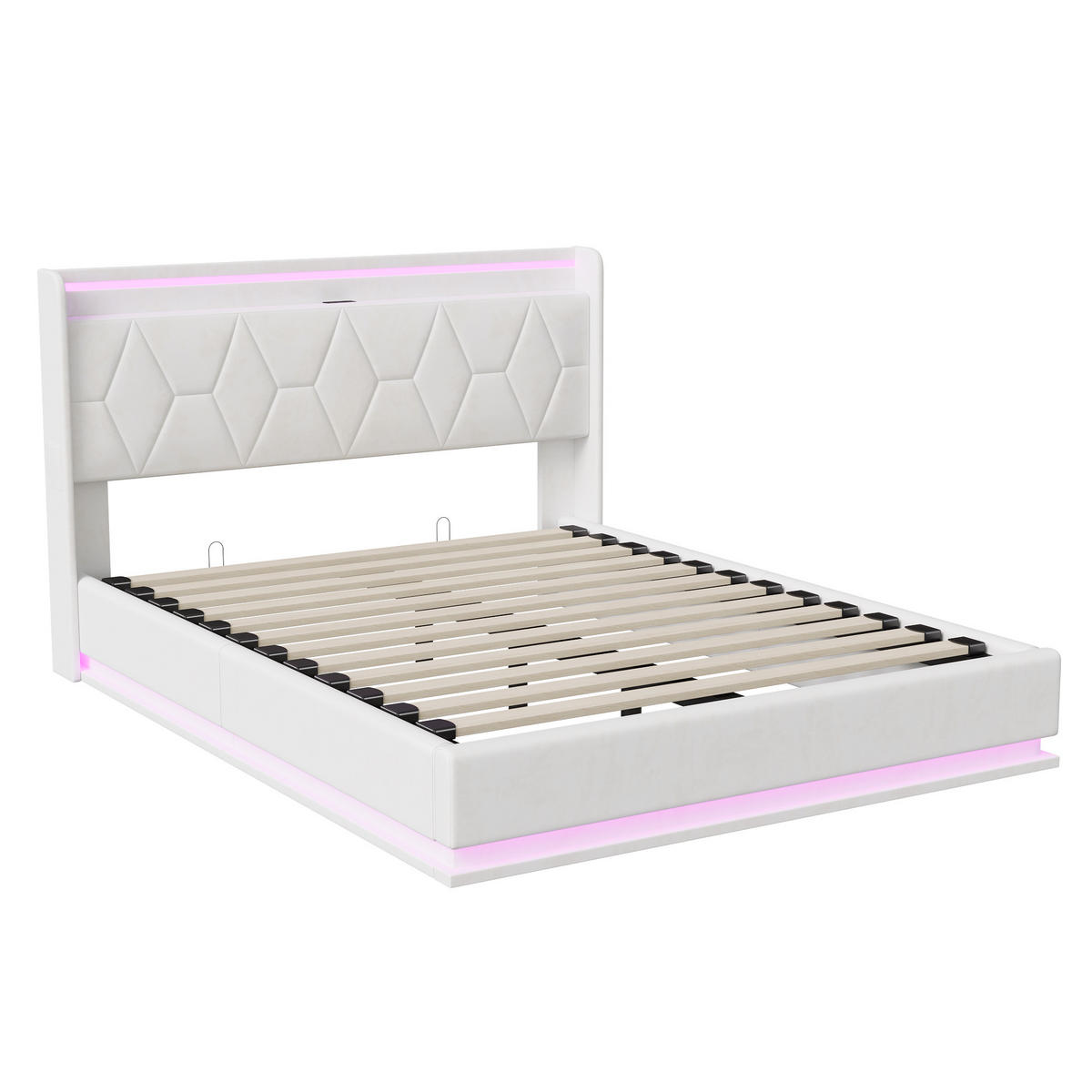 POLSTERBETT 160x200 cm, Doppelbett mit LED, Weiß Samt - Weiß, Metall (160/200cm)