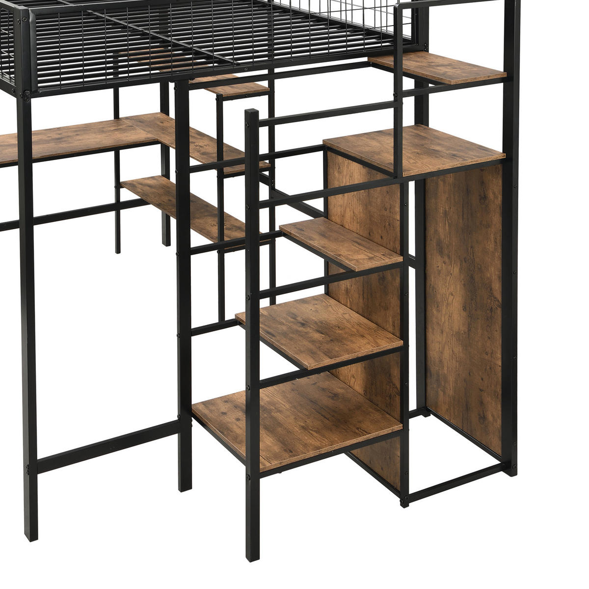 HOCHBETT 140/200 cm Schwarz aus Metall und MDF mit Schreibtisch und Kleiderschrank - Schwarz, Metall (140/200cm) - OKMYHOME