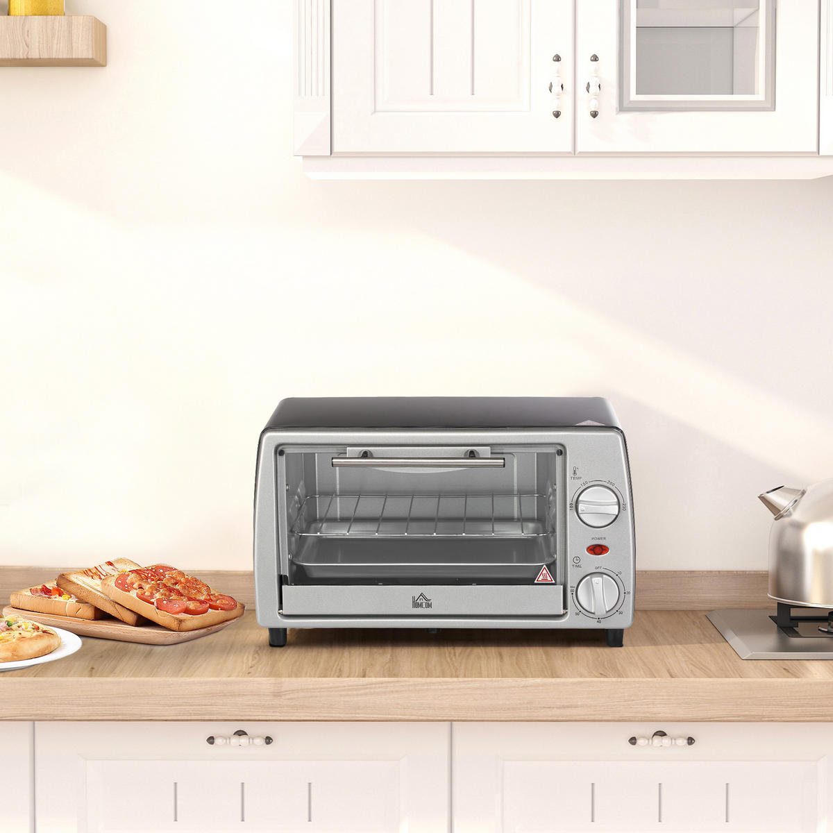 MINIBACKOFEN 10L 750W Elektrobackofen mit Grillrost & Backblech, Einstellbarer Timer und Temperatur, Silber Schwarz - Silberfarben, Metall (36.5/22/26cm) - Beaface
