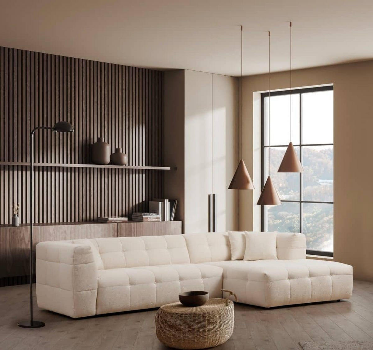 ECKSOFA modernes Design - Beige/Schwarz, Holz/Kunststoff (150/300cm) - myHomelando