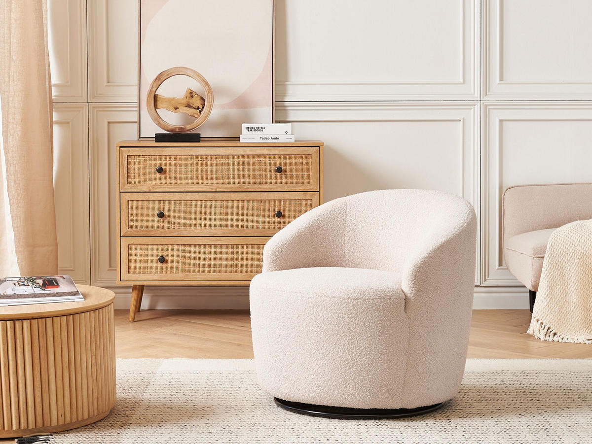 BOUCLÉ-DREHSESSEL Beige Davik - Beige, Holz/Textil (62/67/63cm) - Beliani