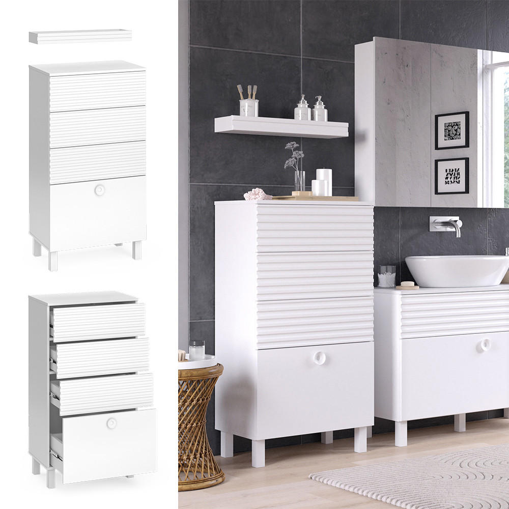 MIDISCHRANK Sola Weiß 60.2 x 113 cm mit 4 Schubladen - Weiß, Holzwerkstoff (60.2/113/37.2cm) - Vicco