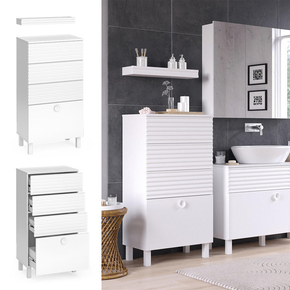 MIDISCHRANK Sola Weiß 60.2 x 113 cm mit 4 Schubladen - Weiß, Holzwerkstoff (60.2/113/37.2cm) - Vicco