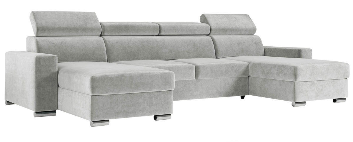 WOHNLANDSCHAFT FOX U Grau - Velvet - Silberfarben/Grau, Kunststoff/Textil (306/98/168cm) - MKS