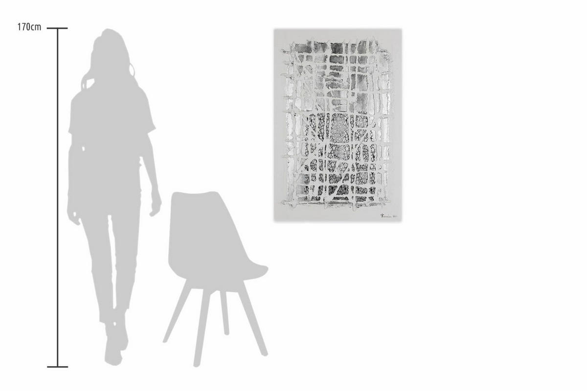 ACRYLBILD HANDGEMALT 60/90 cm - Silberfarben/Weiß, Holz/Textil (1.4/90cm) - KUNSTLOFT