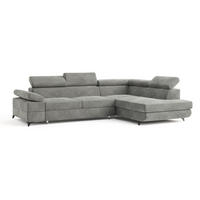 ECKSOFA FAVIEN R-S Hellgrau Velours-Stoff mit Schlaffunktion - Hellgrau, Holz (257/190cm) - MASSENO