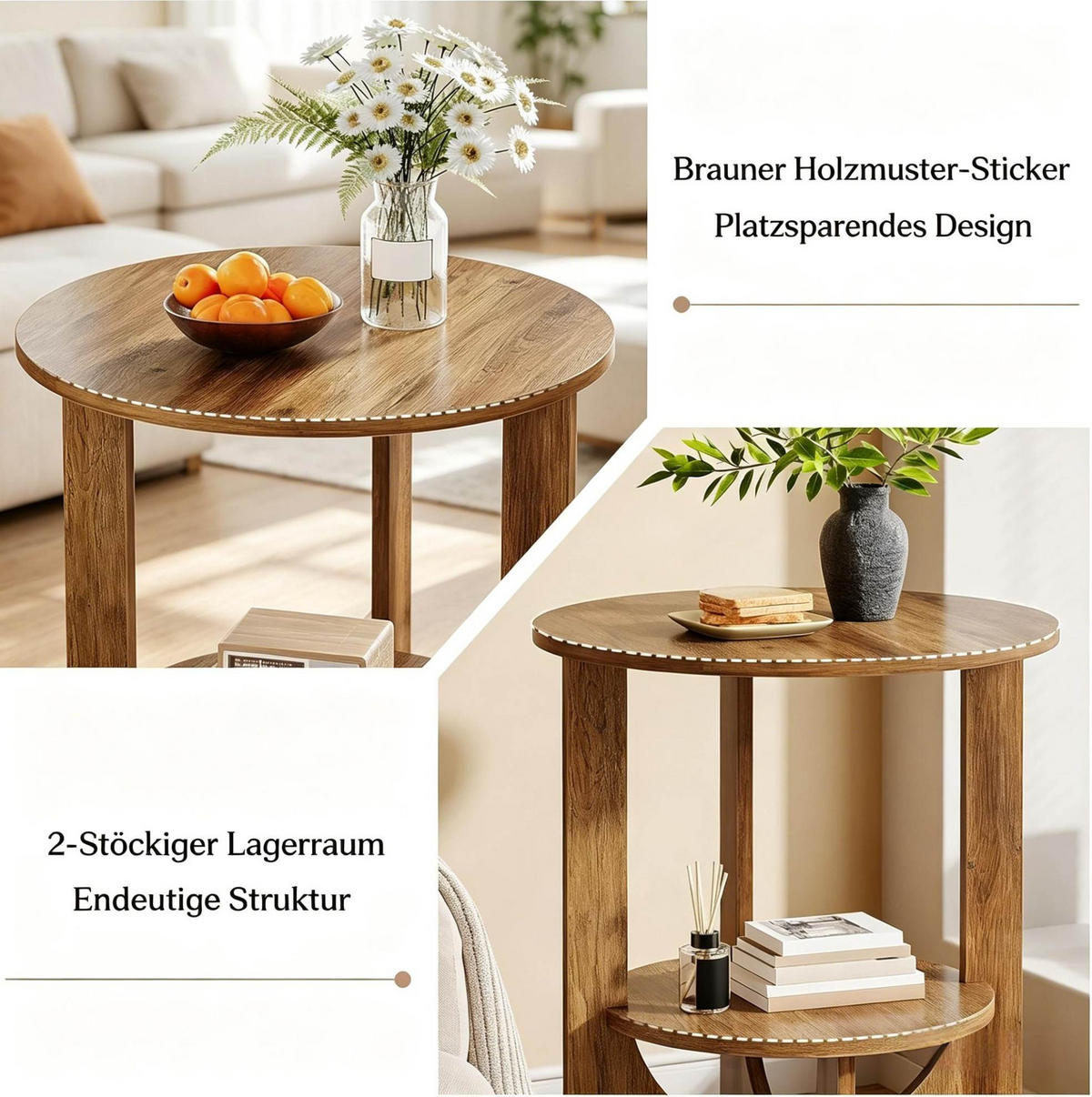 BEISTELLTISCH 50/50/65 cm in Rustic Brown mit 2 Ebenen und X-Fußgestell - Mooreichefarben, Holzwerkstoff (50/50/65cm) - BEAOK