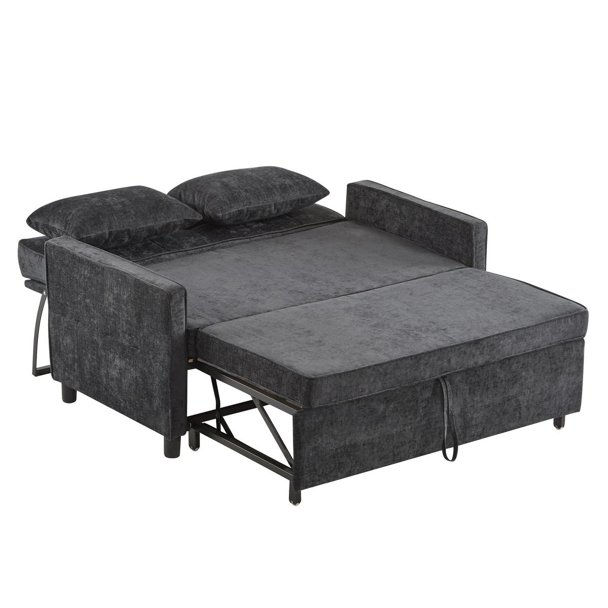 SCHLAFSOFA Chenille mit Ausziehfunktion und 2 Kissen Antikschwarz 142/79/85 cm - Schwarz, Textil (79/85/142cm) - Redom