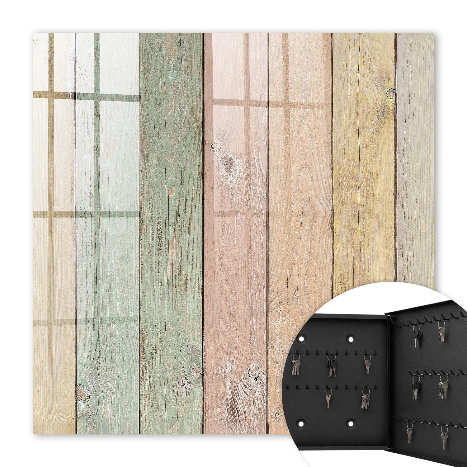 SCHLÜSSELBOX Schwarz 30x30 cm- Türöffnung nach rechts - Pastelltafeln - Beige, Metall (30/30/5cm) - TULUP