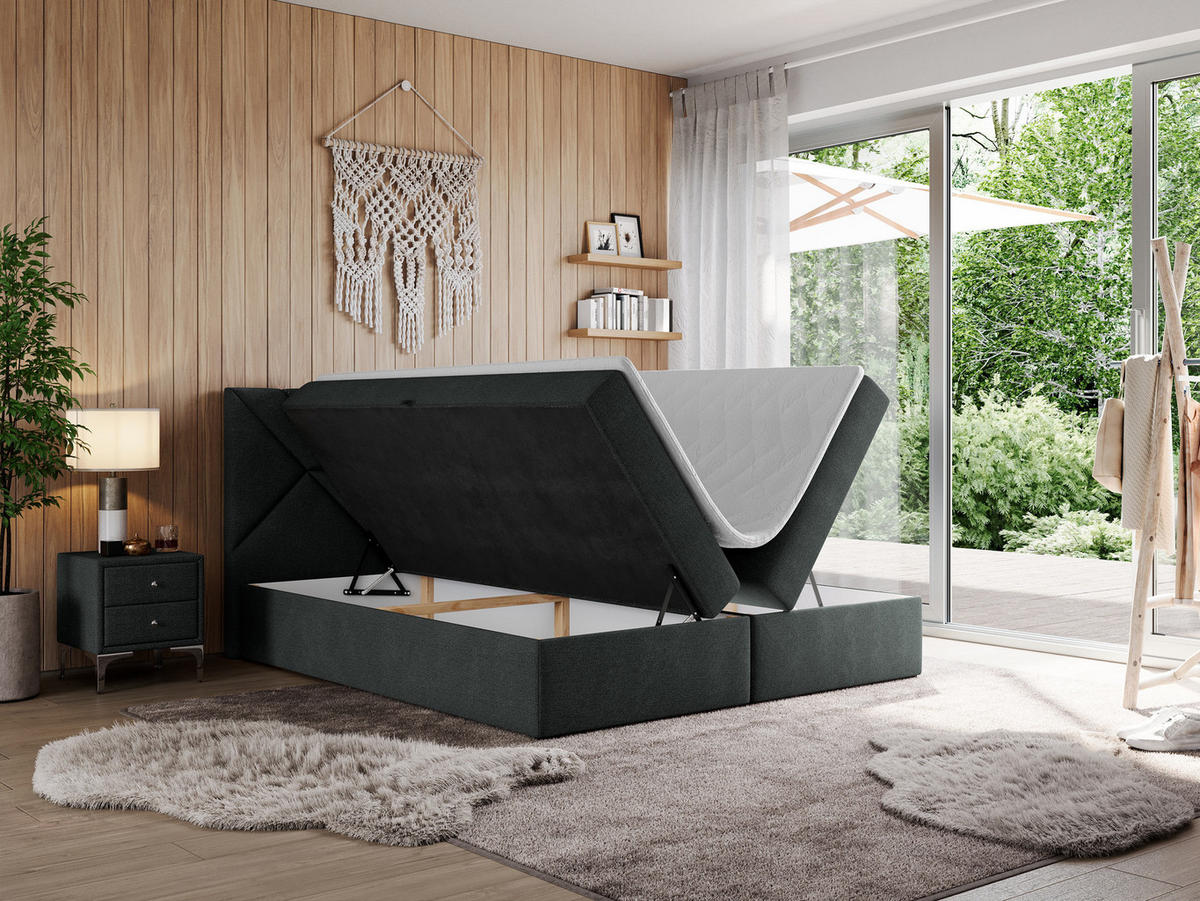 BOXBETT NEOMI 120/200 - Dunkelgrau Strukture - H3 - Visco - Dunkelgrau, Holz/Textil (120/200cm)
