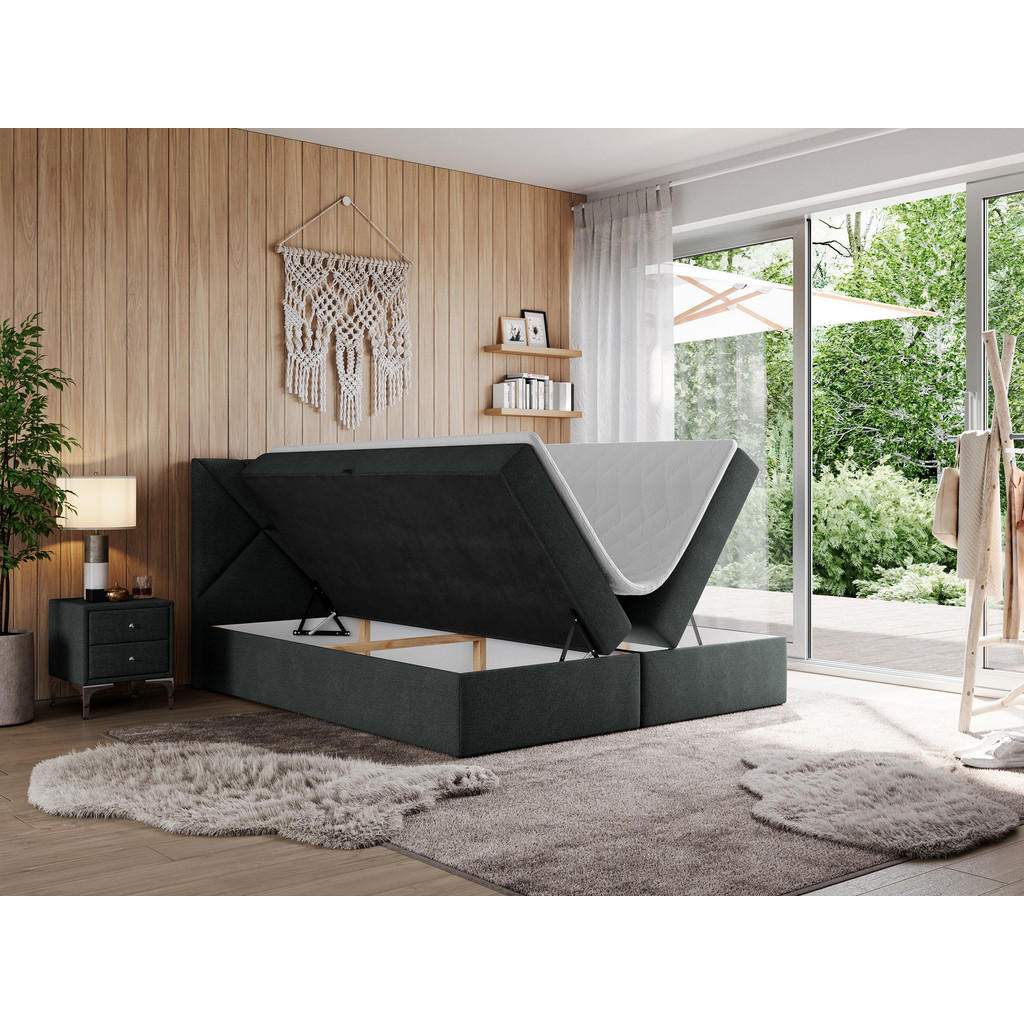 Thumbnail - Boxbett, Dunkelgrau, Textil, 2-Sitzer, H3, 7-Zonen, Rechteckig, 160x200 cm, Oeko-Tex®, Schlafzimmer, Betten, Boxspringbe...