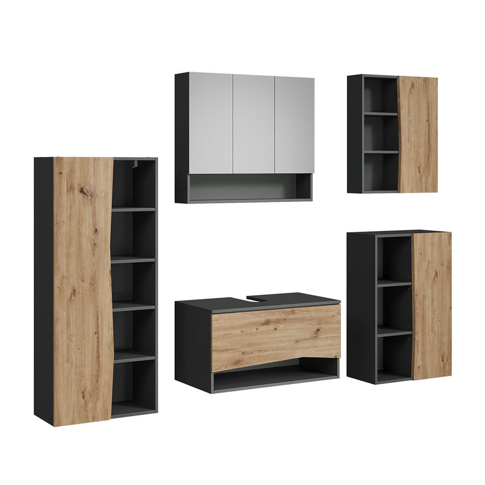 BADMÖBEL-SET Willow Artisan 5 Teile - Anthrazit/Hellgrau, Holzwerkstoff (80/42.8/43cm) - Vicco