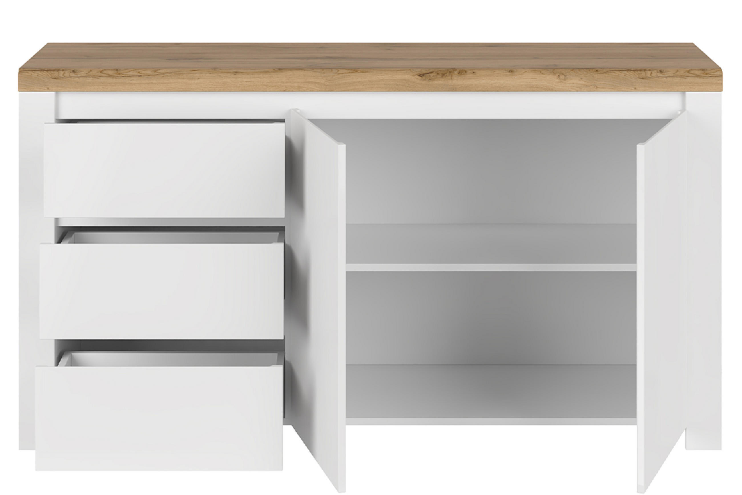 KOMMODE DAMINO mit Türen und Schublade, weiß - Eiche Wotan/Weiß, Holz (156/85/42cm) - KONSIMO®