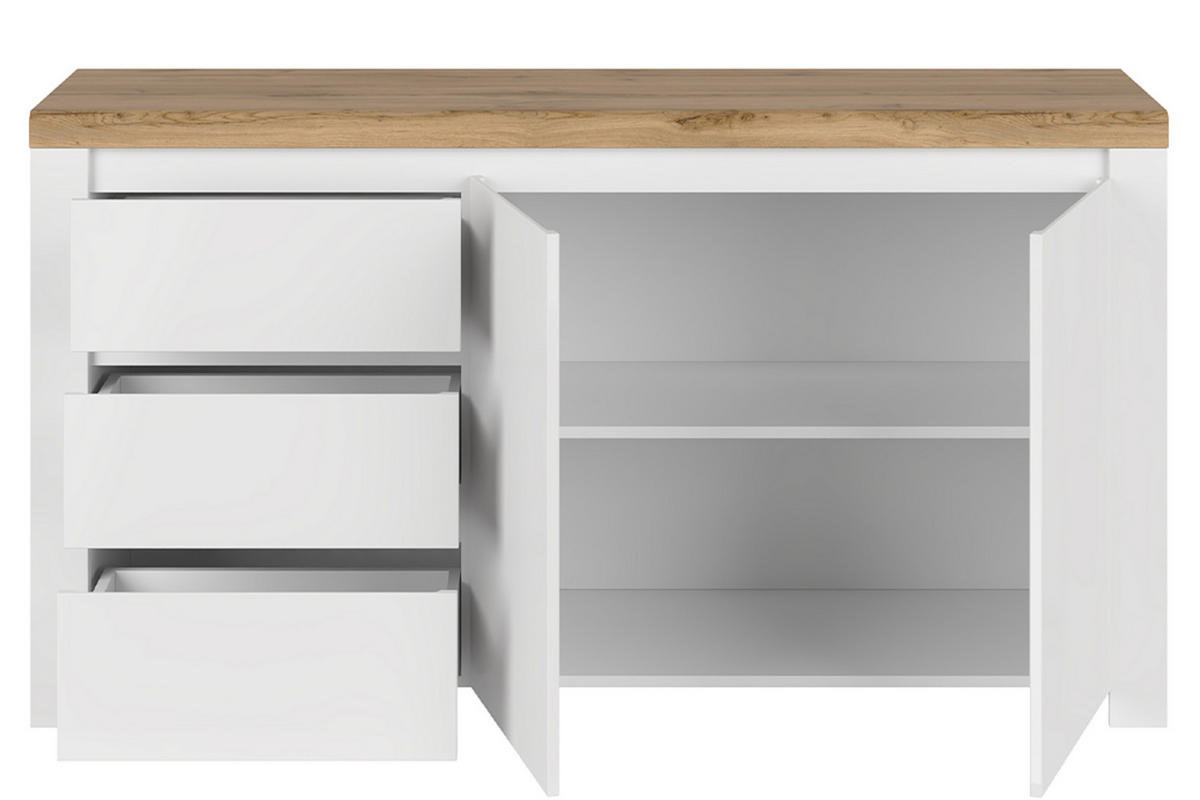 KOMMODE DAMINO mit Türen und Schublade, weiß - Eiche Wotan/Weiß, Holz (156/85/42cm) - KONSIMO®