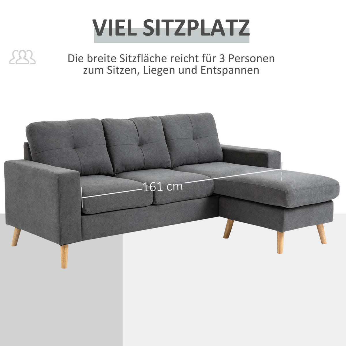 ECKSOFA aus Leinen 193x136x85 cm in Grau mit Chaiselongue - Grau, Textil (136/193cm) - Modfu