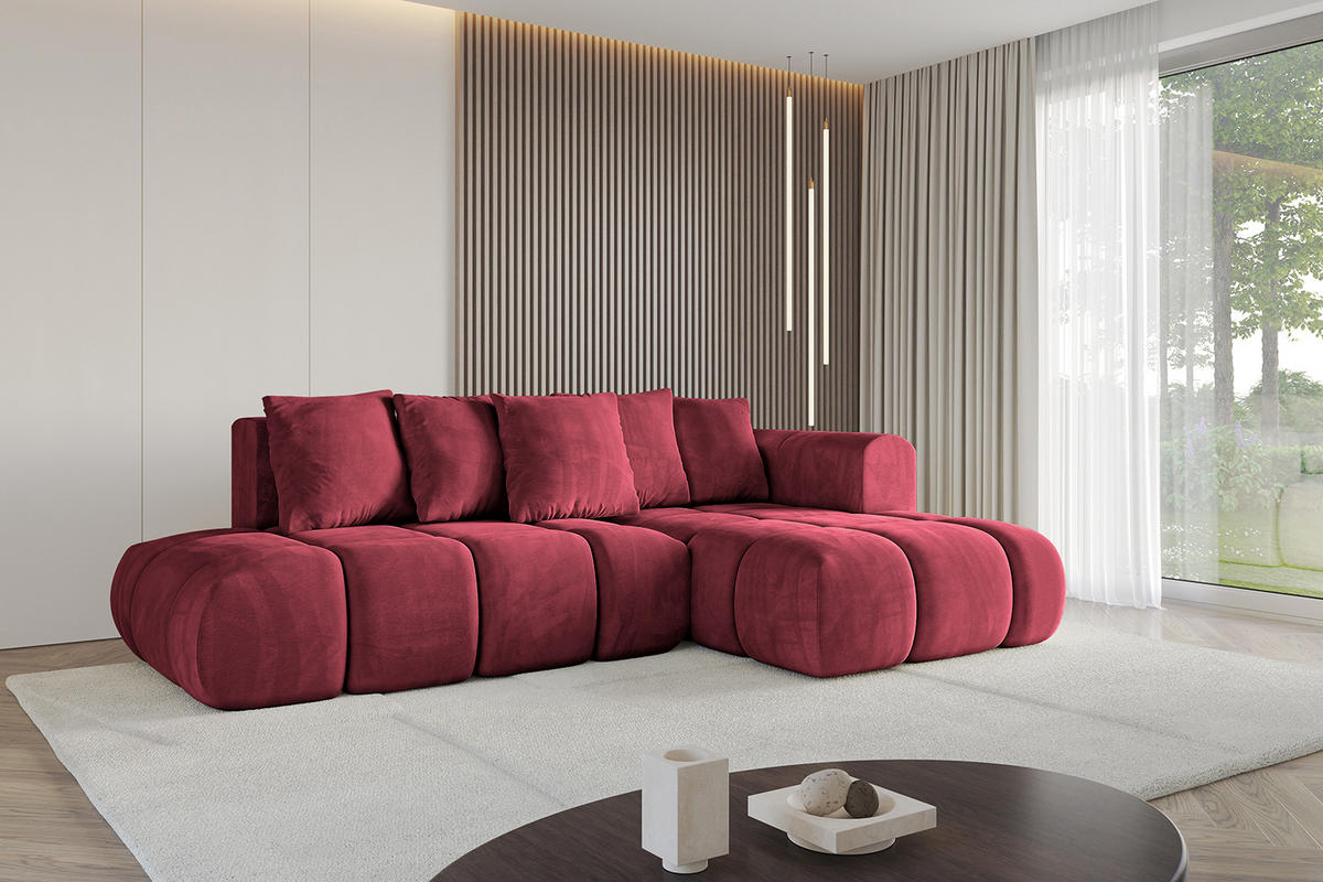 ECKSOFA Ottomane Rechts CLOUD-L-v1 289x180x40 Bordeaux Velours - Bordeaux, Holzwerkstoff/Kunststoff (289/180cm) - ALTDECOR