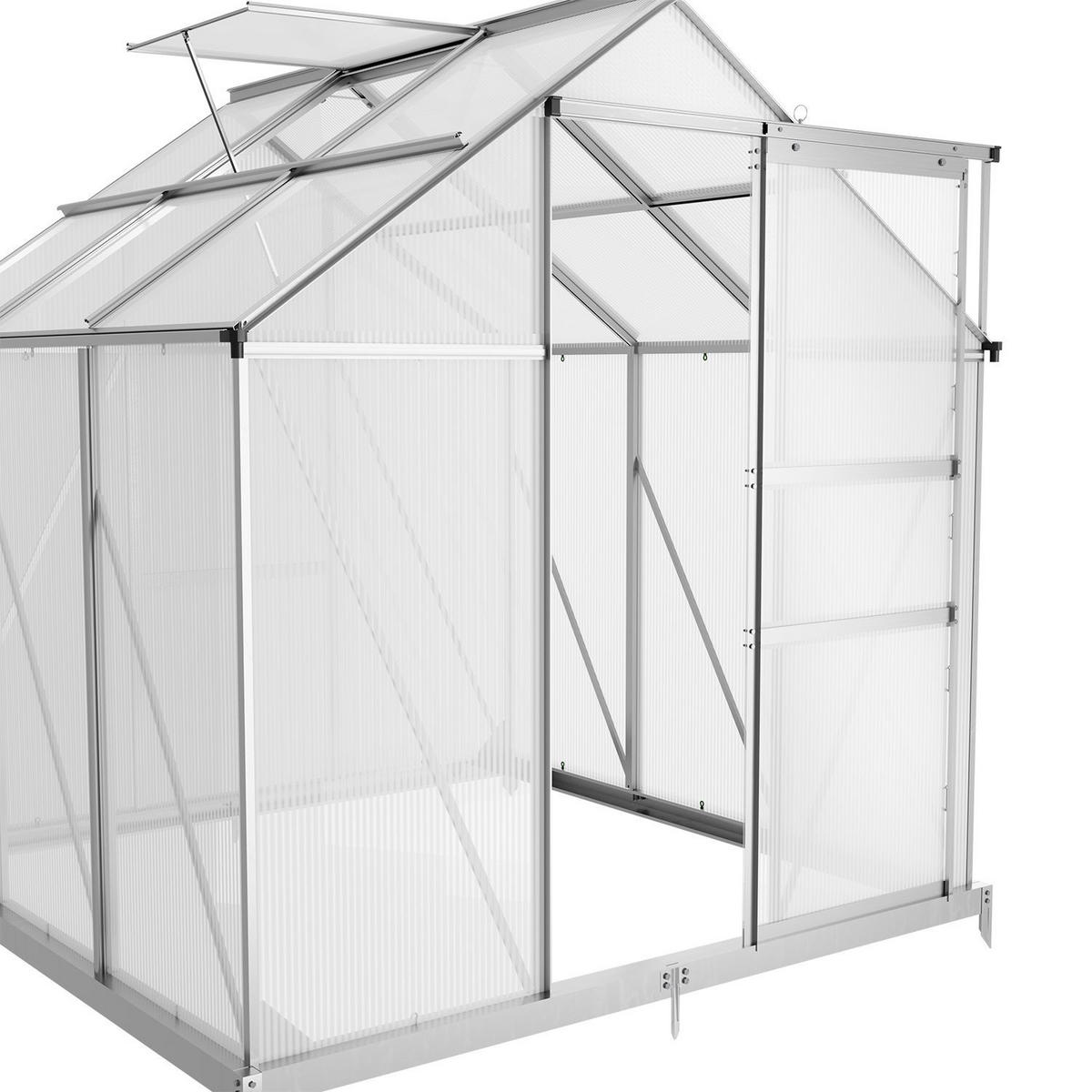 GEWÄCHSHAUS 3,6 m² inkl. Fundament 190x190x198 cm - Silberfarben, Metall (190/198/190cm) - Juskys