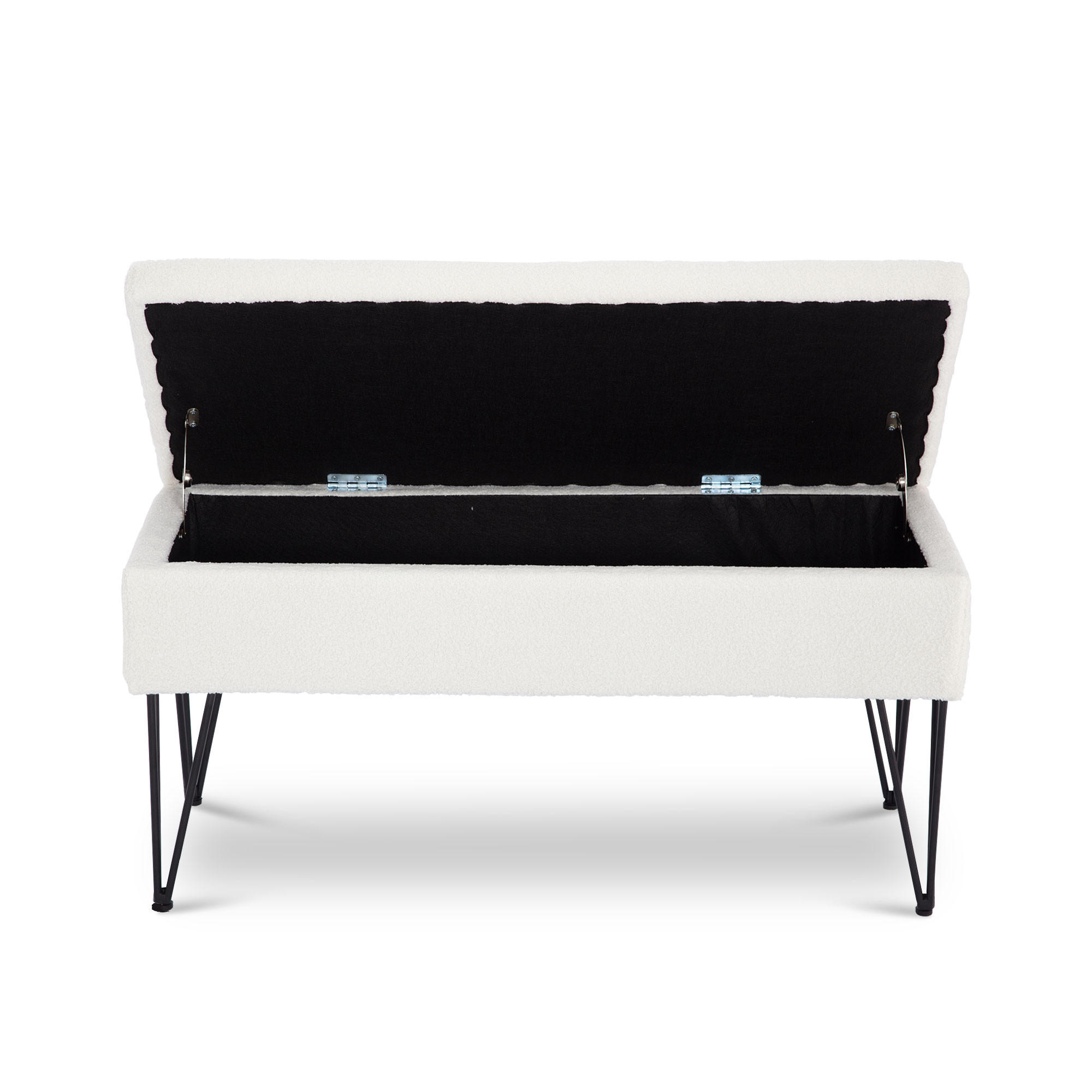 AUFBEWAHRUNGSBANK Alix aus weißem Frotteestoff - Schwarz/Weiß, Holz/Textil (101/50/41cm) - Sicaan
