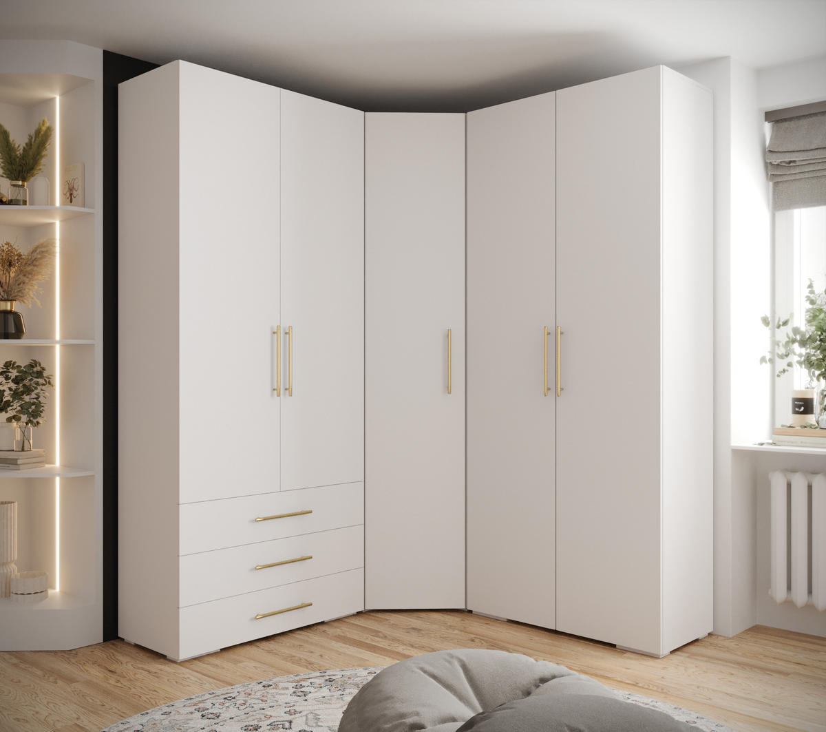 GARDEROBEN-SET 236,7/181,7/47 - Goldfarben/Weiß, Holz/Kunststoff (181.7/236.7/47cm) - Abiks Möbel