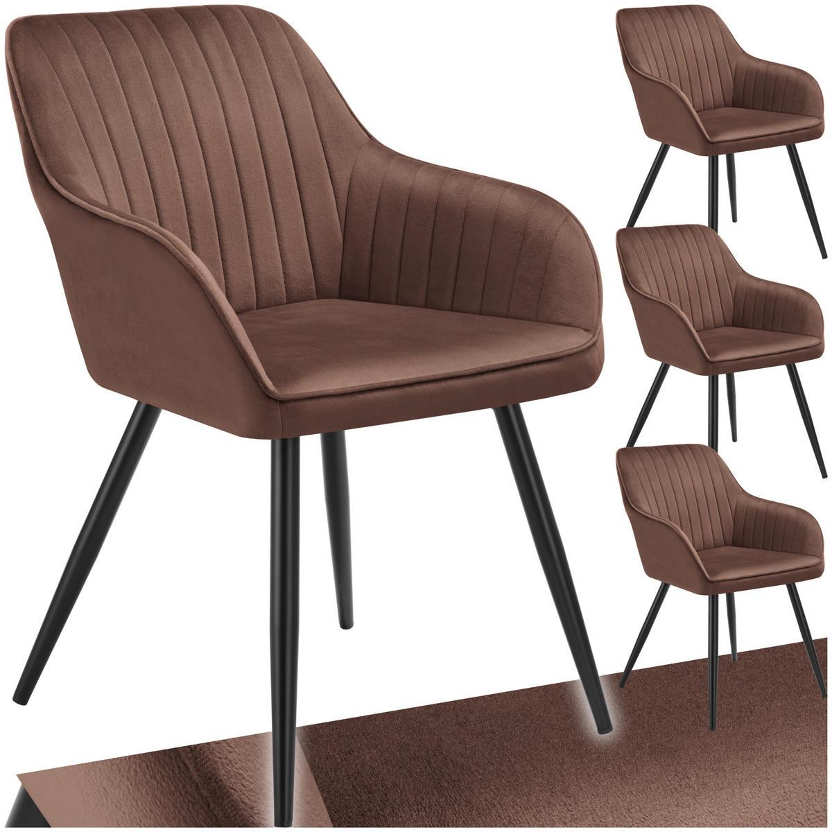 ESSZIMMERSTUHL 4er Set Marilyn 58 x 62 x 82 cm braun/schwarz - Schwarz/Braun, Metall (58/82/62cm) - tectake