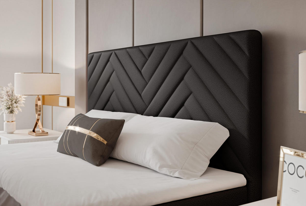 BOXBETT NEREA PLUS 200/200 cm mit Matratze und Topper, Schwarz - Schwarz, Holzwerkstoff/Textil (200/200cm) - Idohome