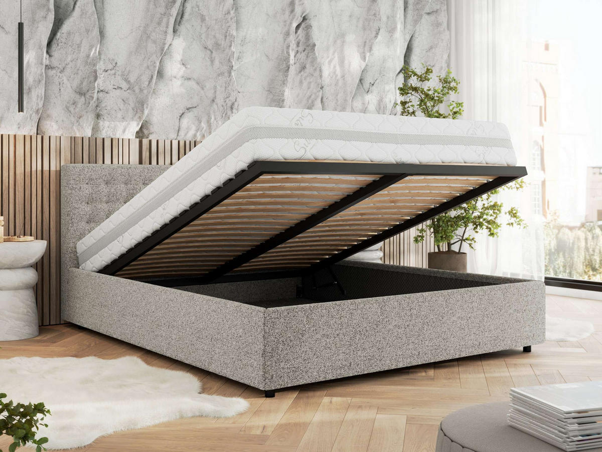 POLSTERBETT PAVO CLASSIC 160/200 - Hellgrau Strukture - Multipocket-Matratze - Hellgrau, Textil (160/200cm) - MKS