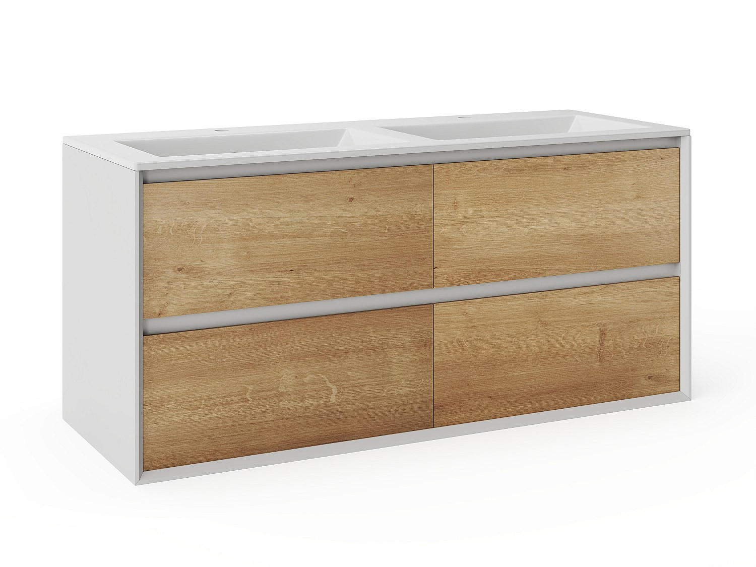DOPPELWASCHTISCH - 120 cm x 45.6 cm - Keramik, Holz, Platte - Naturfarben Hell, Weiß - LANNICK - Naturfarben/Weiß, Keramik/Holz (120/55/45.6cm) - Vente-Unique