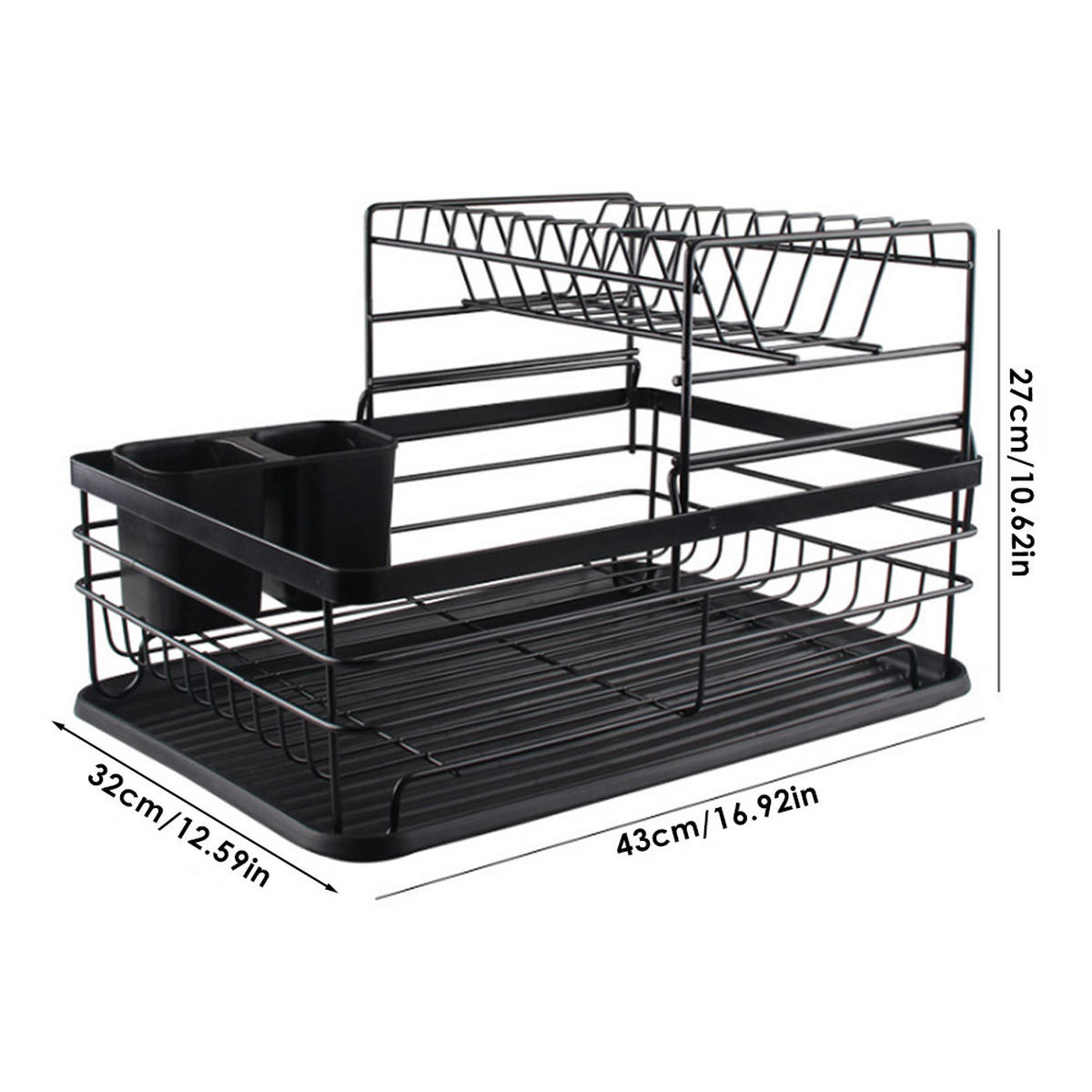 GESCHIRRABTROPFKORB 2-Stufig Abtropfschale Metall Schwarz - Schwarz, Kunststoff/Metall (43/27/32cm) - Livingandhome