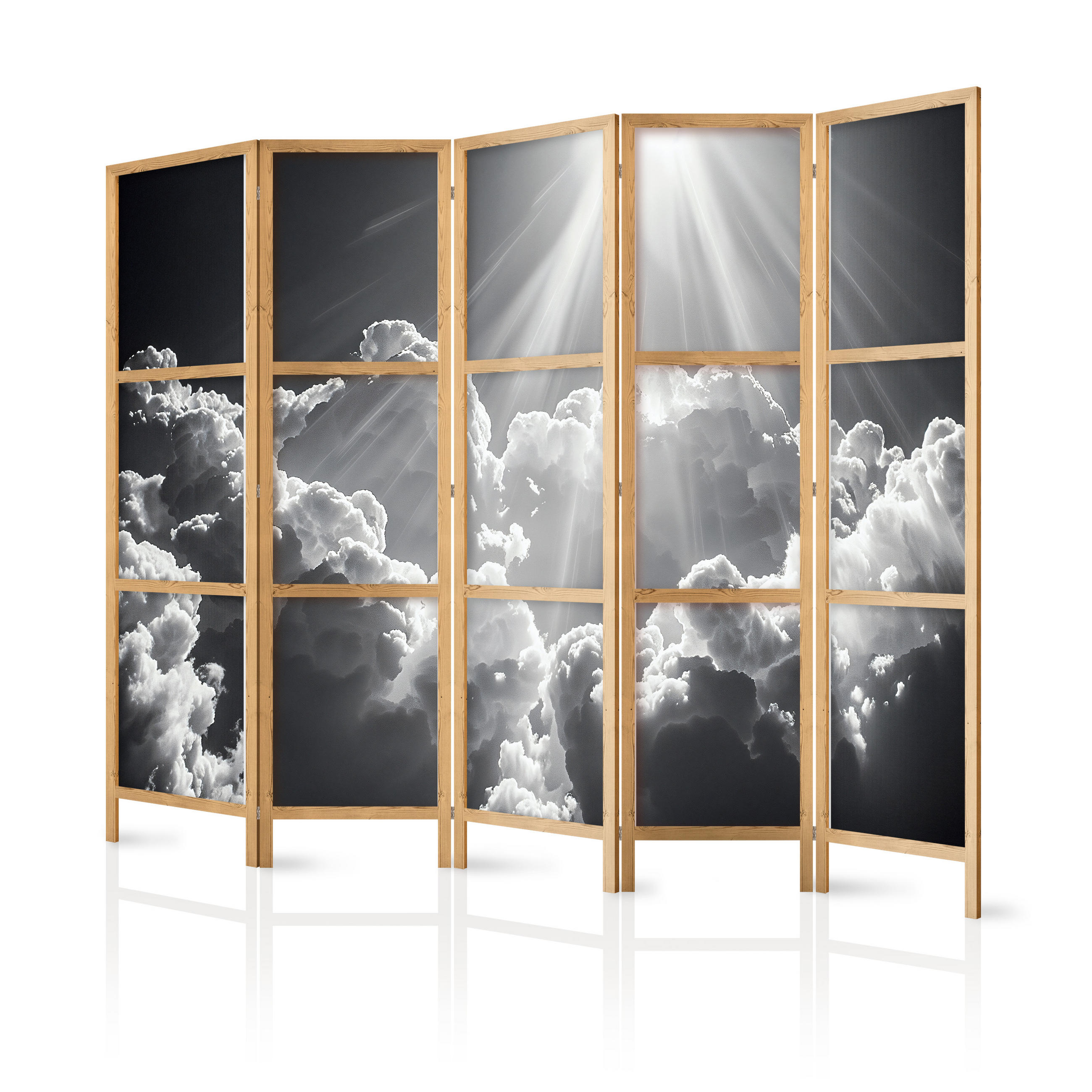 PARAVENT Japanischer 5-tlg 225x172 cm Wolken Himmel - Schwarz, Holz/Textil (225/172/3cm) - Muralo