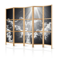 PARAVENT Japanischer 5-tlg 225x172 cm Wolken Himmel - Schwarz, Holz/Textil (225/172/3cm) - Muralo