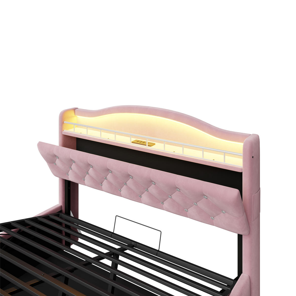 POLSTERBETT 140x200cm Samt LED Kopfteil Stauraum USB Rosa - Pink, Metall (140/200cm) - FLIEKS
