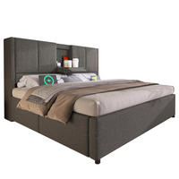 POLSTERBETT aus Leinen 140x200 cm Grau mit Bettkasten, USB-Ladestation und Becherhaltern - Grau, Textil (140/200cm) - IVMEU