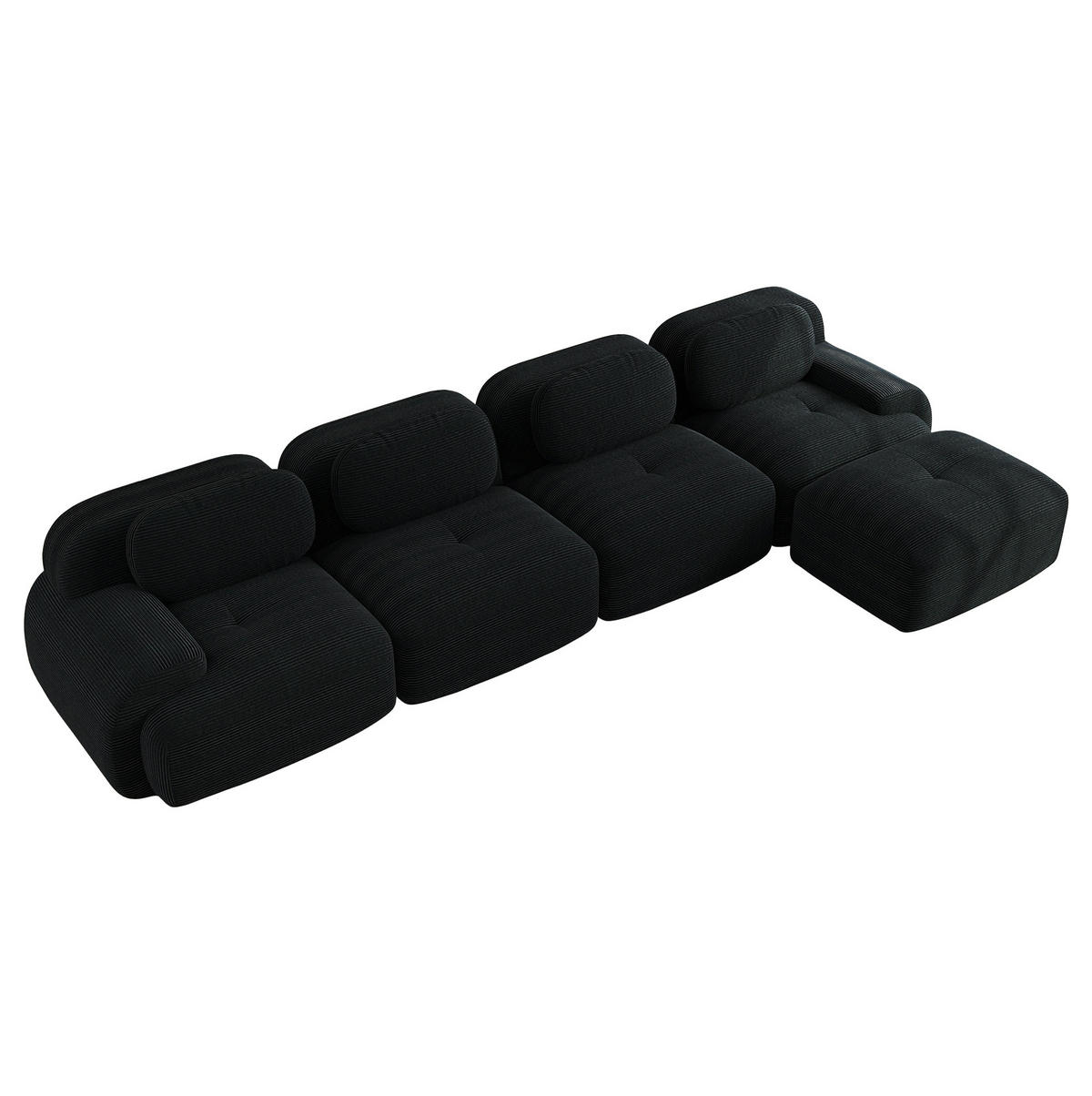 SOFA modular mit Chaiselongue Cord Black 4-Sitzer - Schwarz, Kunststoff (178/388cm) - Meubliv