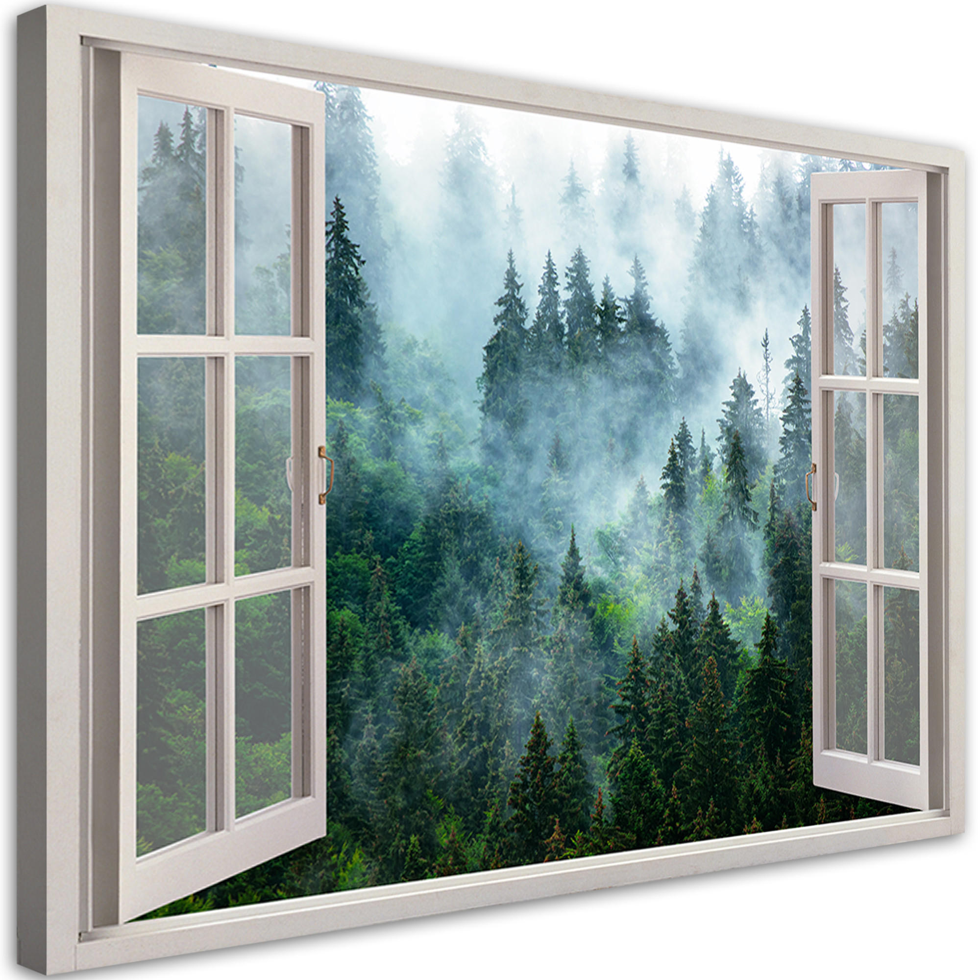 WANDBILD fensterblick wald im nebel natur - Grün, Textil (60/40cm) - Feeby