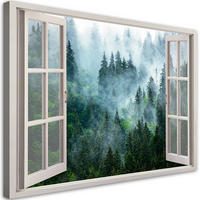 WANDBILD fensterblick wald im nebel natur - Grün, Textil (60/40cm) - Feeby