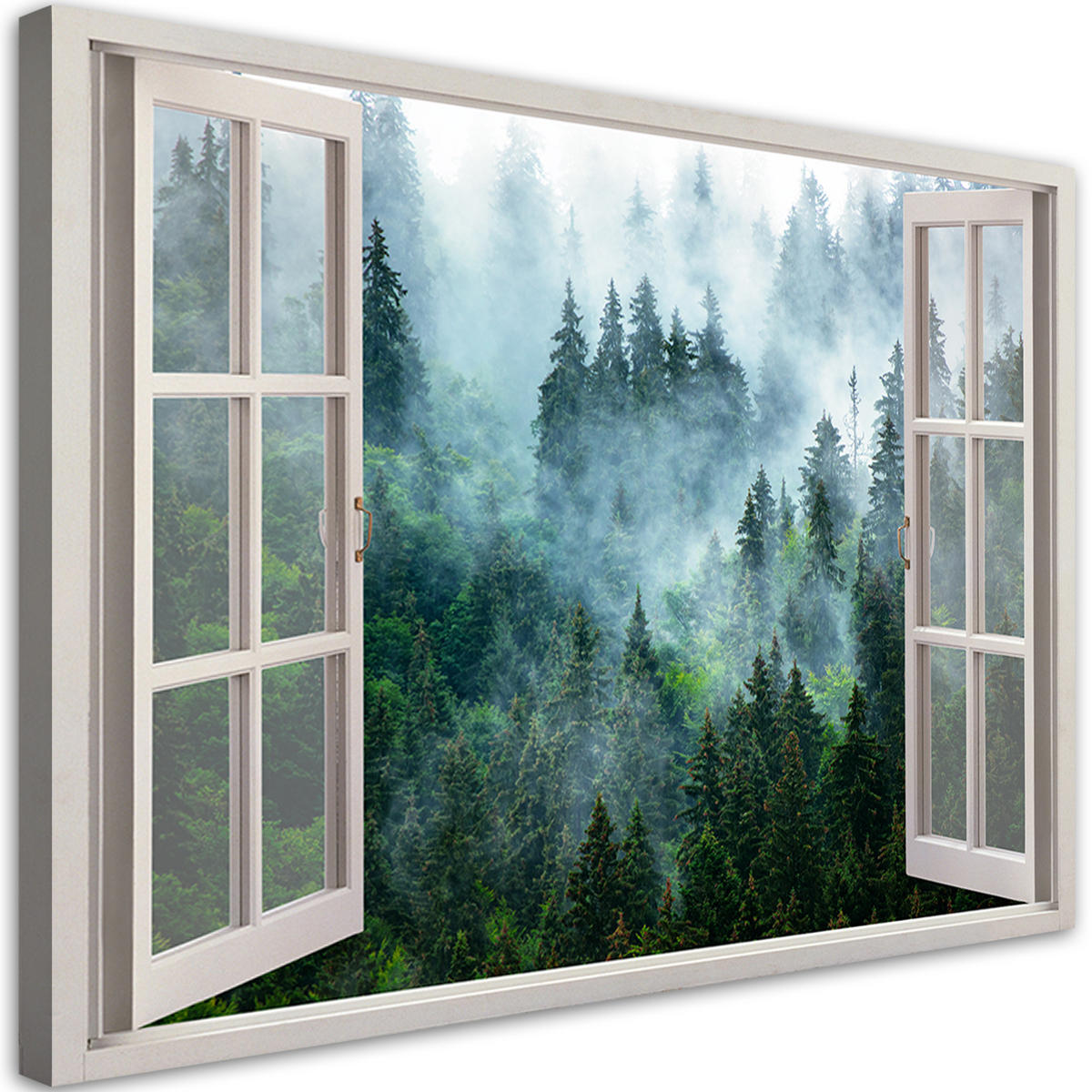 WANDBILD fensterblick wald im nebel natur - Grün, Textil (60/40cm) - Feeby