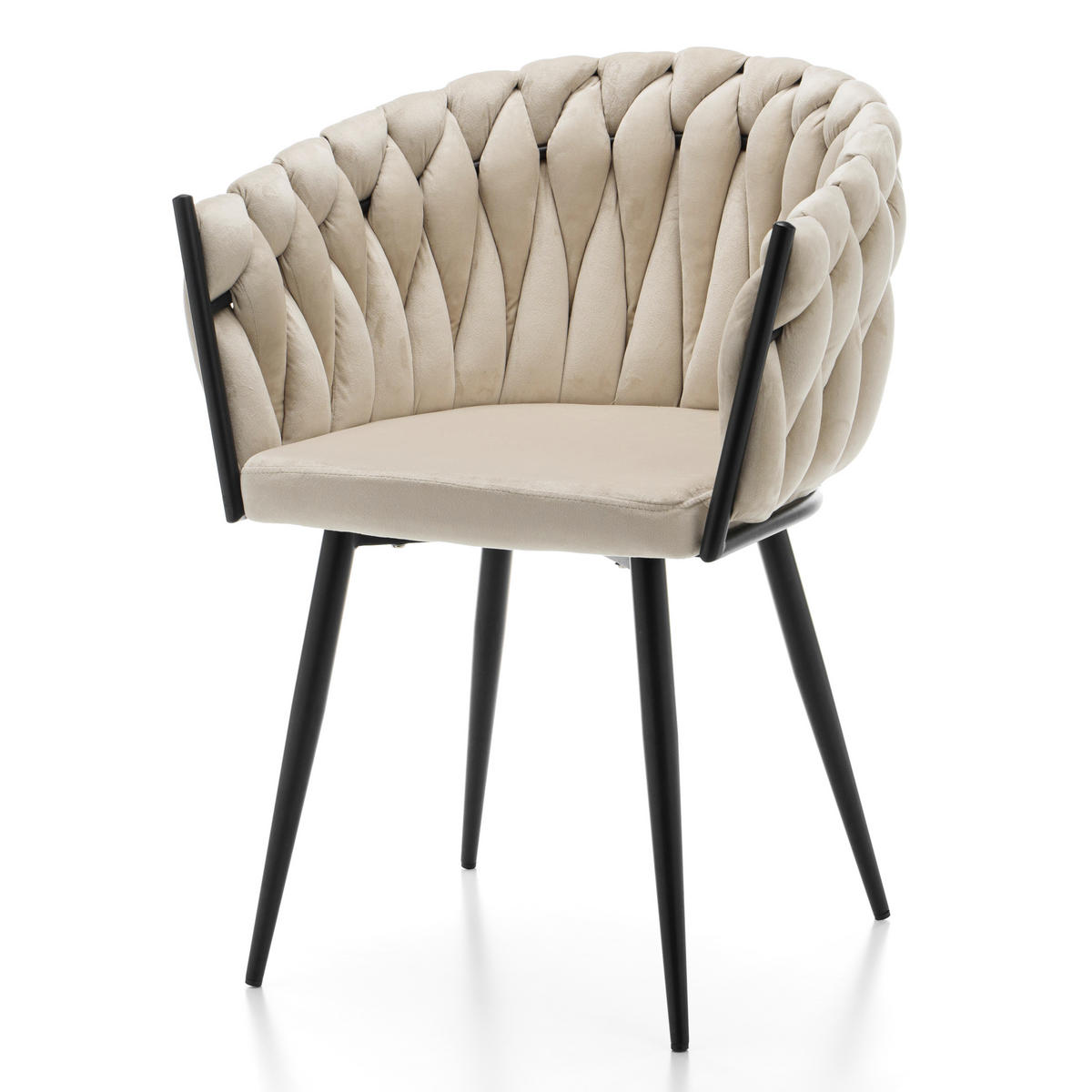 STUHL LATINA gepolstert mit Steppung - beige - Samt Velours - Beige/Schwarz, Textil/Metall (60/83/55cm) - NEW HOME
