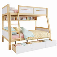ETAGENBETT 90/200+120/200 mit Schubladen, Bücherregal und Leiter in Weiß und Natur - Weiß/Naturfarben, Holzwerkstoff (90/200cm) - EVRYAE