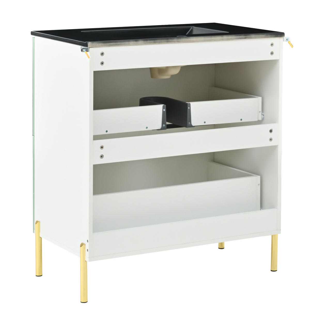 WASCHTISCHKOMBI mit Keramikbecken 81.5x47x90cm in Grün, 2 Schubladen & Metallfüßen - Grün, Holzwerkstoff (81.5/90/47cm) - Modfu