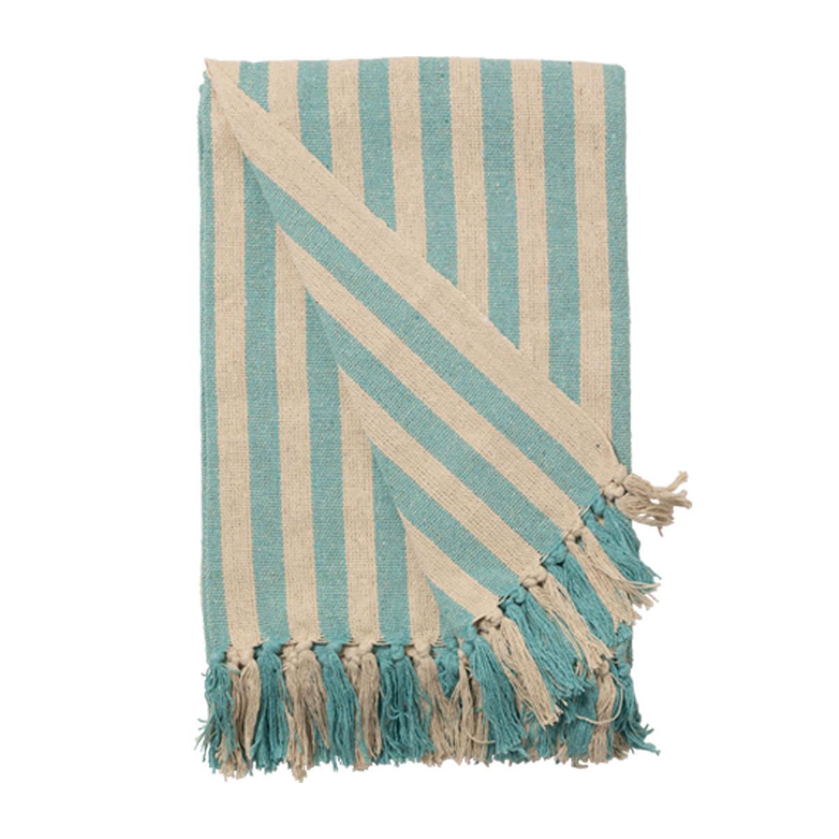 DECKE Gestreift 130x180 cm, 100% Baumwolle, Türkis/Natur - Türkis, Textil (130/180cm) - Au Maison